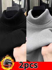 [2-Pack] Autumn/Winter -Lined Thermal High-Neck Sweater, Black and White Solid Color Base Layer Knit Top, Thickened Pullover, Suitable for Outings and Travel