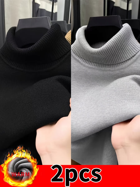 [2-Pack] Autumn/Winter -Lined Thermal High-Neck Sweater, Black and White Solid Color Base Layer Knit Top, Thickened Pullover, Suitable for Outings and Travel