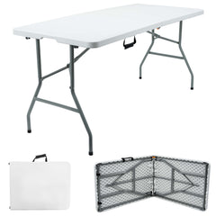 5ft 1.5m Heavy Duty Folding Table, Folding Camping Table with Handles for Outdoor & Indoor Use for BBQ, Picnic, Garden and Office Party
