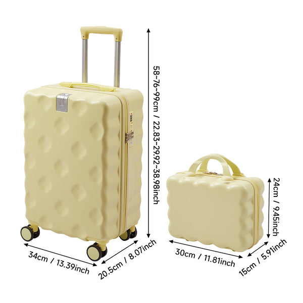 2pcs Luggage Set Cabin Suitcase, Lightweight Luggage Hard Shell Travel Trolley Case, Travel Suitcase Sets with Cup Holder and Hook, Carry on Hand Cabin Luggage with Beauty Case
