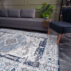 Montana Oriental Rug – Durable and Non-Shedding Area Rug for Living Room, Kitchen, Dining Room, Nursery, and Bedroom – Navy and Cream Colours – Easy Maintenance, Pet-Friendly.