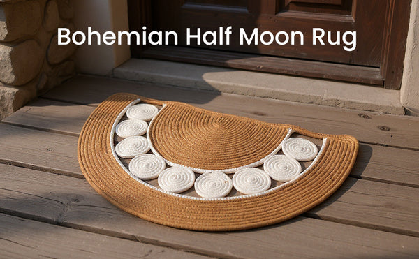 Bohemian Half Moon Rug, Semi-Circle Floor Carpet for Entryway, Bedroom, Living Room, Boho Home Decor