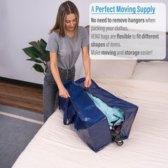 VENO 8 Pack Moving Bags Heavy-Duty Extra Large W/Backpack Straps, Moving House Essentials, Strong Handles & Zips, Clothes Storage, Packing, Laundry Bags, Reusable and Sustainable (Blue, 8 Pack)
