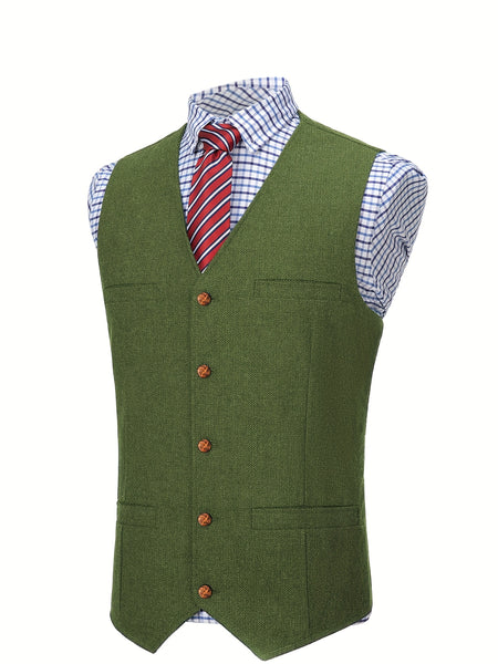 Men'S Vest Wool Blend Herringbone Vintage Men'S Fashion Vest, Groom Best Man Formal Wedding Party Casual Vest