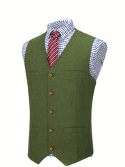 Men'S Vest Wool Blend Herringbone Vintage Men'S Fashion Vest, Groom Best Man Formal Wedding Party Casual Vest