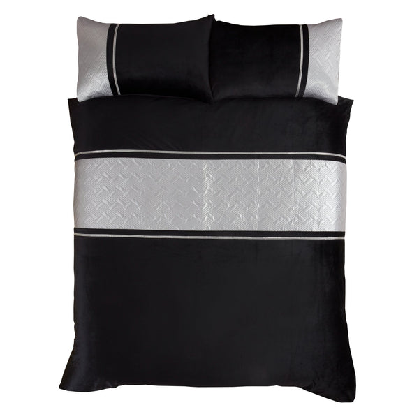 Capri Duvet Cover Set – Single, Double, King & Super King Sizes | Luxury Bedding with Metallic Panel in Black & Silver, Black & Gold | Soft & Durable Polycotton (50% Cotton, 50% Polyester) – Comfortable & Easy-Care Quilt Cover with Matching Pillowcases |