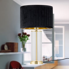 Aura - Satin Brass Table Lamp with Black Pleated Velvet Shade