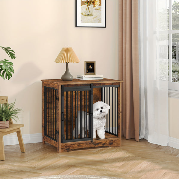 Hzuaneri 69cm Dog Crate, Furniture, Dog Kennel, 2 Doors, Modern Dog House, Suitable for Small and Medium Dogs, Side Table, Family Doghouse, 49 X 69 X 64.5cm, Rustic Brown