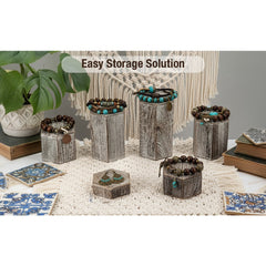 6-Pack Hexagon Display Risers in Vintage Brown – Tiered Display Stands for Shelves and Countertops – Display Plinths for Jewelry, Retail Crafts, Cupcakes, and Desserts