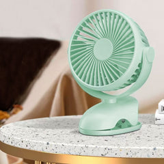 Portable USB Clip Fan - Mini Rechargeable 5000mAh Battery Operated, 4-Speed Quiet Desk Fan with 360° Rotation, Type-C Charging (Green, 19.5x13x13cm, ABS+Plastic)