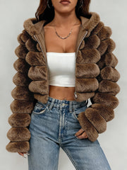 Exclusive New Autumn/Winter Collection: Elegant Three-Dimensional Women's Autumn/Winter Hooded Plush Outerwear, Stylish and Warm Autumn/Winter Outfit