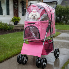 Foldable Pet Stroller With Rain Cover, Portable Foldable Outdoor Walking Cart with Large Space, Hand-Pull Design, Durable Oxford Fabric, Ergonomic Handle & Ventilation Mesh, Lightweight & Sturdy Frame For Small To Medium Dogs - Outdoor Pet Carrier, Modern