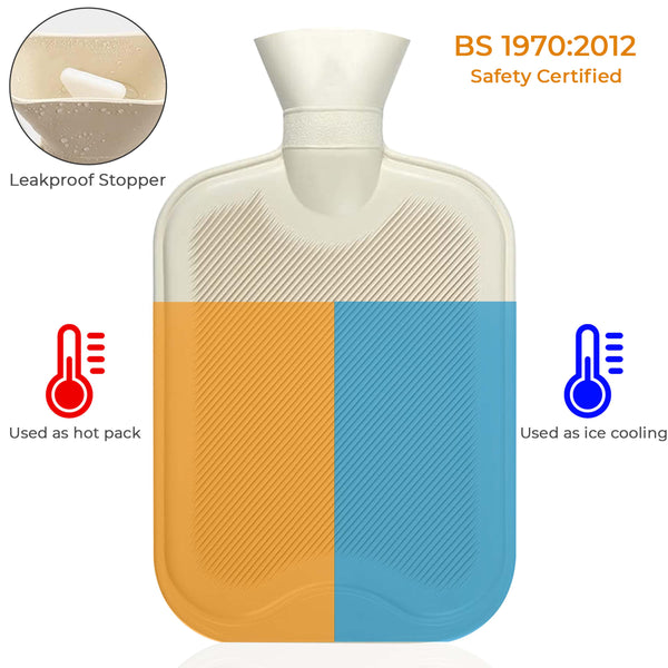 2L Hot Water Bottle with Built in Pockets & Knitted Cover Bag - Natural Rubber, Hot Water Bag for Hot and Cold Compress, Neck and Shoulder Pain – Hand Feet Warmer