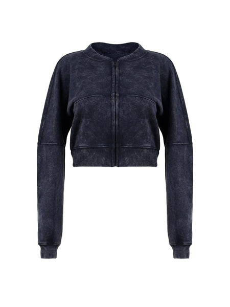 Women Acid Wash Zip Tracksuit Straight Leg Joggers - Stylish Female Jacket - Womenswear Full Sleeve Casual Comfort Zip Style Drawstring Pant