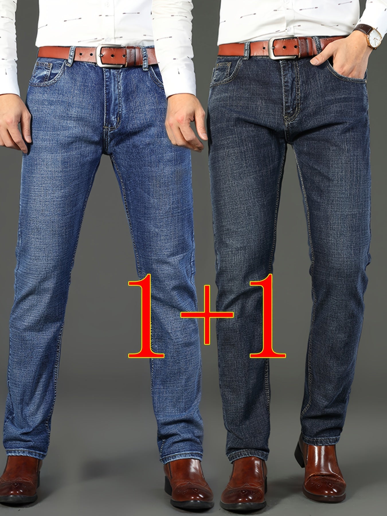 2-Strip Discount Pc, Men'S Classic Jeans, Casual Comfortable Stretch Denim Trousers, Suitable for All Seasons Business Formal, Middle East