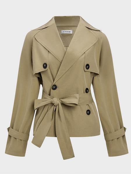 Women's Commuter Notch Lapel Double Breasted Detachable Belt Trench Coat, Elegant Plain Outerwear Jacket