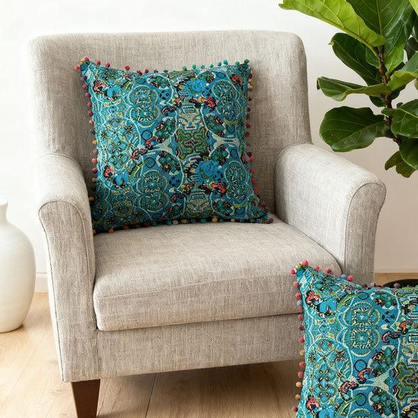 18x18 Inch Reversible Turkish Pattern Pillows (Set of 2 with Inserts) - Romantic Turkey Boho Floral Double Sided Design, Premium Polyester Cover & Fill, Decorative Accent Pillows for Sofa, Chair, Bedroom