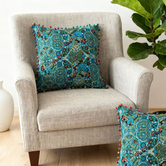 18x18 Inch Reversible Turkish Pattern Pillows (Set of 2 with Inserts) - Romantic Turkey Boho Floral Double Sided Design, Premium Polyester Cover & Fill, Decorative Accent Pillows for Sofa, Chair, Bedroom