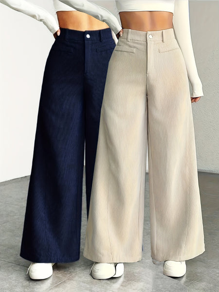 New 2pcs Set Women'S Comfortable, Stylish, Elegant High-Waisted Cargo Wide-Leg Pants