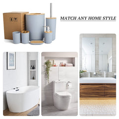 6pc Grey Black White Bathroom Accessories- Bathroom Bin And Toilet Brush Set- Durable Toothbrush Holder Cup- Soap Dispenser With Pump- Soap Dish Holder