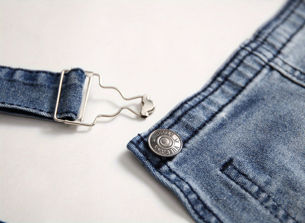 Men's Slim Fit Suspender Jeans, Teen Boys' Denim Pants, Trendy Fashion Versatile Solid Color Classic