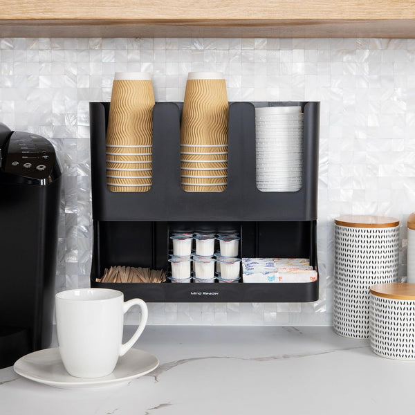 VCCUIOB Mind 6 Compartment Upright Breakroom Coffee Condiment and Cup Storage Organizer, Black