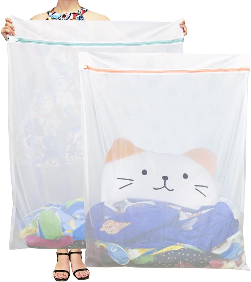 Tenn Well Extra Large Mesh Laundry Bags, 2 Pack 43 X 35 Inch Jumbo Delicates Bag for Washing Machine, Large Mesh Bags for Delicates, Coats, Blankets, Bedding, Toys, Pet Items