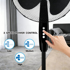 16inch Oscillating Pedestal Floor Fan Standing Air Cooling 3 Speed Cool Setting Electric Silent for Home, Office & Bedroom Living Room