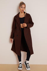 Women's Classy Solid Color Double Breasted Detachable Belted Pocket Pea Coat, Lapel Neck Long Sleeve Outerwear for Fall & Winter