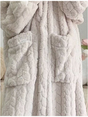 Adult Women's Hooded Night Dress - Preppy Style, Soft Flannel & Polyester Knit Fabric - Fall/Winter Lounge Wear | Cozy Fleece with Pockets | Machine Washable