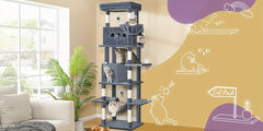 Cat Tree for Indoor Cats, 210cm Large Tall Cat Tower, Multi-Level Cats House with Condo, 8 Scratching Posts, Hammock, 4 Pom Poms
