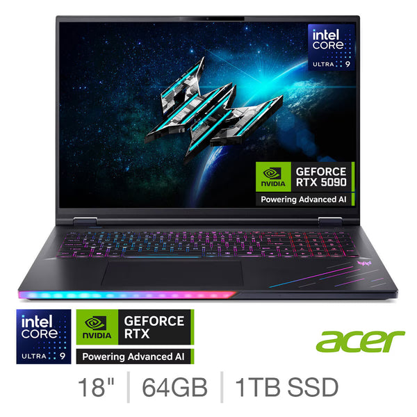 Acer Predator Helios 18 AI, Intel Core Ultra 9, 64GB RAM, 1TB SSD NVIDIA Geforce RTX 5090, 18 Inch Gaming Laptop, NH.QVWEK.005