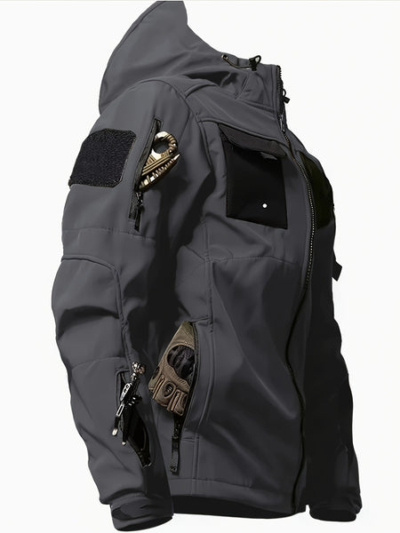 Men'S Fleece Warm Softshell Jacket Outdoor Camping Mountaineering Skiing Hiking Jacket Multi-Pocket Hooded Tactical Coat Autumn And Winter Workwear