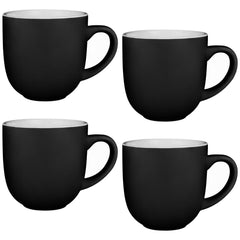 Set of 4 Black Gloss Tea & Coffee Mugs – 350ml Ceramic Cups Kitchenware