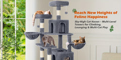 AMHANCIBLE 180cm Tall Cat Tree, Multi-Functional Cat Tower With Perches, Condos & Sisal Poles, Sturdy Wooden Cat Playground For Multi-Cat Households, Easy To Assemble