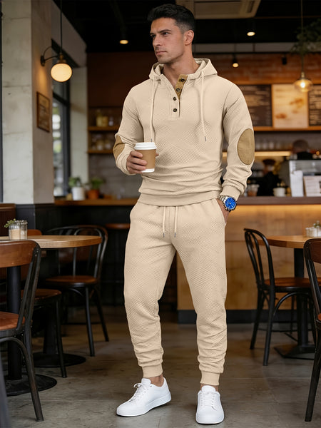 Men's Casual Fashion Set: Knitted Jacquard Hoodie and Sweatpants 2pcs Set