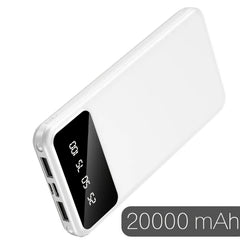 20000/10000mAh Large Capacity Portable Power Bank, Suitable For Charging Android Electronics/ Mobile Phone Devices, Equipped With LED Display/ Dual Output Ports, Portable Emergency Power Supply Device For Outdoor Travel- White/ Black