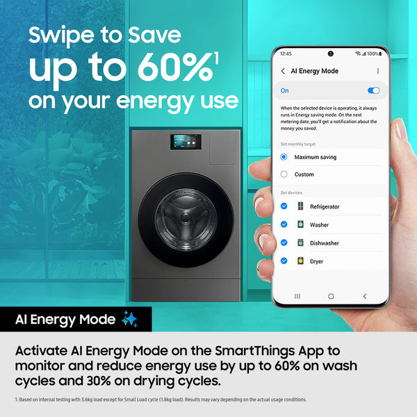 Samsung Series 9 Large Capacity WD18DB8995BZT1 18Kg / 11Kg Washer Dryer, a Rated in Dark Steel