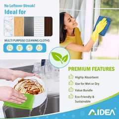 AIDEA Microfibre Cloth Pack of 8, Multifunctional Reusable Cleaning Cloths, Lint Free Streak Free Washable Cloth Duster for House, Kitchen, Car, Motorbike, Windows 30 X 30 Cm