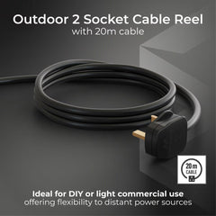Masterplug 20M Weatherproof Cable Reel with 2 X IP54 Sockets