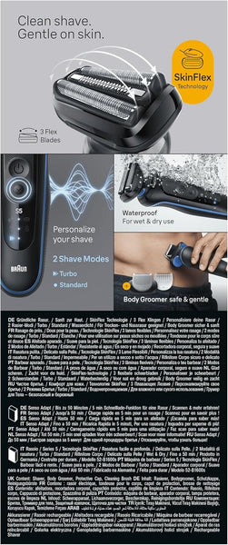 Braun Series 5 Electric Shaver, Wet & Dry Foil Razor for Men with Body Groomer Attachment, Cordless, up to 50 Min, 100 Percent Waterproof, 52-B1600S, Blue