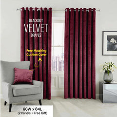 2pc Luxury Velvet Curtain Panels with Free Matching Velvet Cushion Cover – Thermal Insulated Grommet Top Drapes, Energy Saving Curtain Panels for Bedroom & Living Room Home Decor, Perfect Holiday Gift