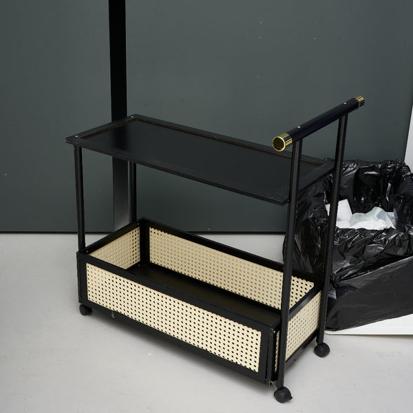 Movable sofa side table, large capacity, 50x30x70cm, double-layer design for living room and kitchen organization, versatile wicker-pattern storage basket, rolling side table, bedroom bedside storage side table, ideal for living rooms, bedrooms, and famil