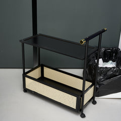 Movable sofa side table, large capacity, 50x30x70cm, double-layer design for living room and kitchen organization, versatile wicker-pattern storage basket, rolling side table, bedroom bedside storage side table, ideal for living rooms, bedrooms, and famil