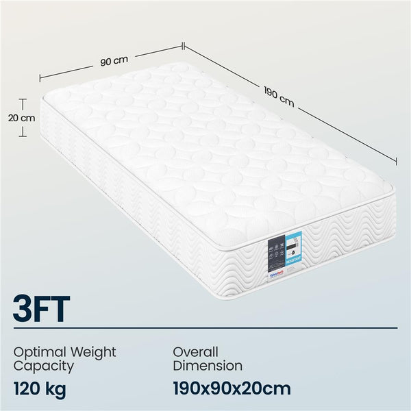 Costoffs Single/Double Bed Mattress Medium Firm Pocket Coil Spring Mattress, Vacuum Packed, Fabric Encased Coil, Bedroom Furniture, 90x190cm/130x190cm, Grey/White