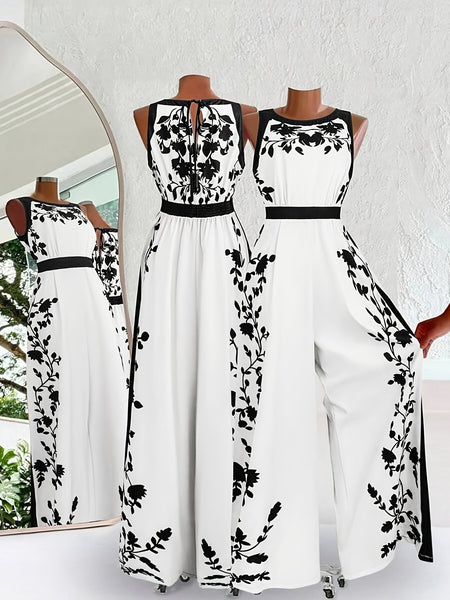 Women's Daily Casual Vacation Sleeveless Round Neck Halter Neck Printed Waist-Length Jumpsuit, Off-Shoulder, Business Casual for Women, Outings, Women's Workwear, Old Money Style for Women, Women's Summer Outfits, Summer, Vacation, Women's Summer