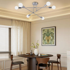 6-Light Modern Gold Sputnik Chandelier, Industrial Semi Flush Mount Ceiling Light Fixture, E27 Hardwired Metal Lamp for Living Room Dining Room