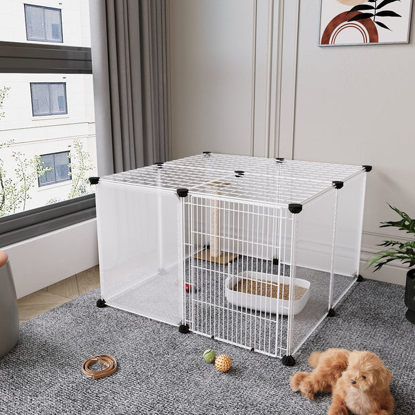Roofed Cat Playpen System, 12/16/18 Panel Choices, Transparent Cat Enclosure with Top, Complete Kitty Condo with Top Cover, Escape-Proof Indoor Sanctuary, Top Cover Included for Small/Medium Dogs Indoor Protection & Security, Ideal for Indoor Training, Li