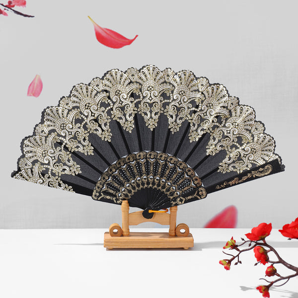 Retro Lace Pattern Hand Fan Portable Folding Fan European Style Decorative Fan for Wedding And Events