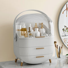 Jewelry Storage Box, White Makeup Organiser Storage Box with 2 Drawers, 25*18.5*37cm Cosmetic Organiser, Large Capacity Multi-Function Make Up Case with Clear Lid, Jewelry Display Case, Cosmetics Storage Box Suitable for Necklace, Bracelet, Watch, Earring